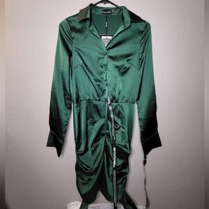 Emerald Green Ruched Front Shirt Dress (NWT)
